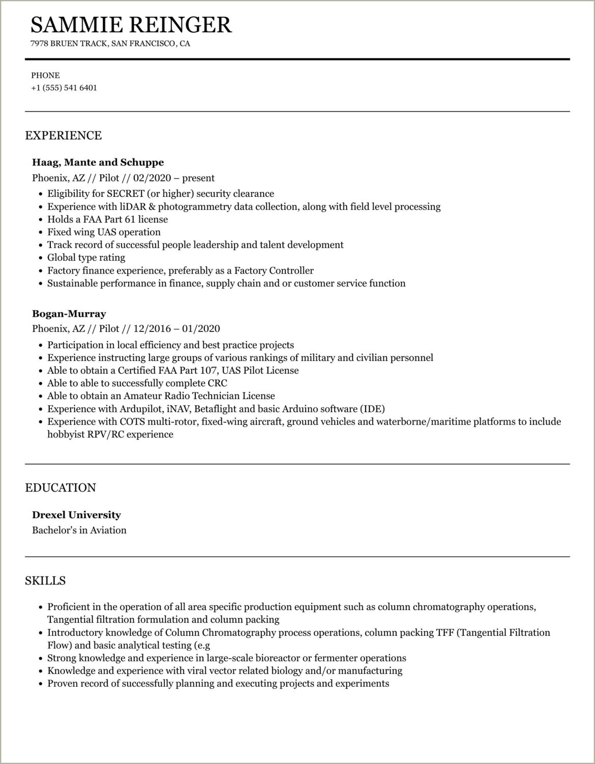 Resume Objective For A Commercial Pilot