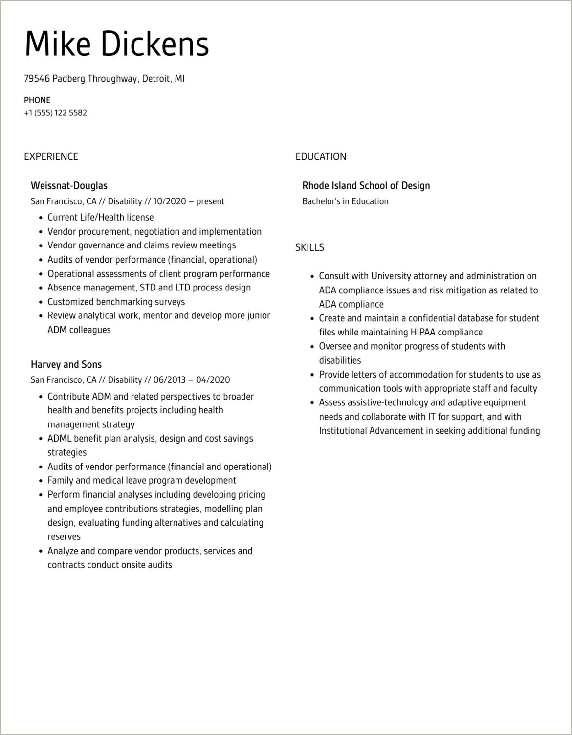 Resume Objective For A Disability Advocate