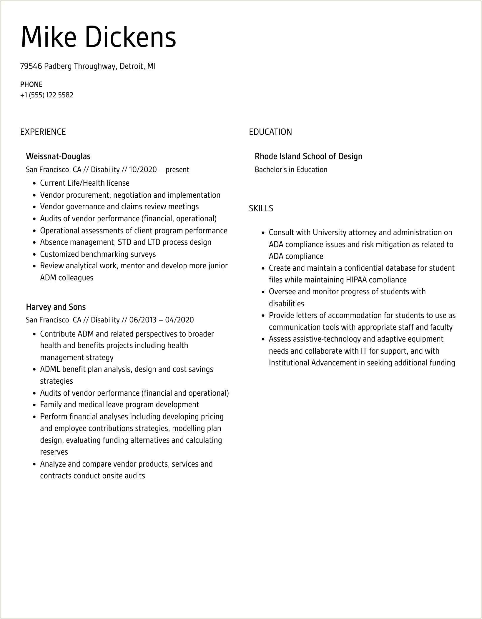 Resume Objective For A Disability Advocate