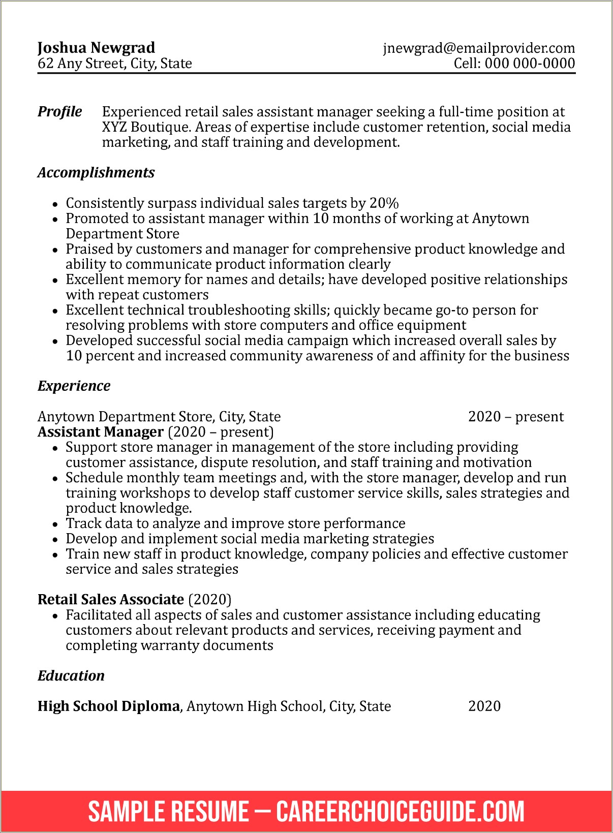 Resume Objective For A Recent College Graduate