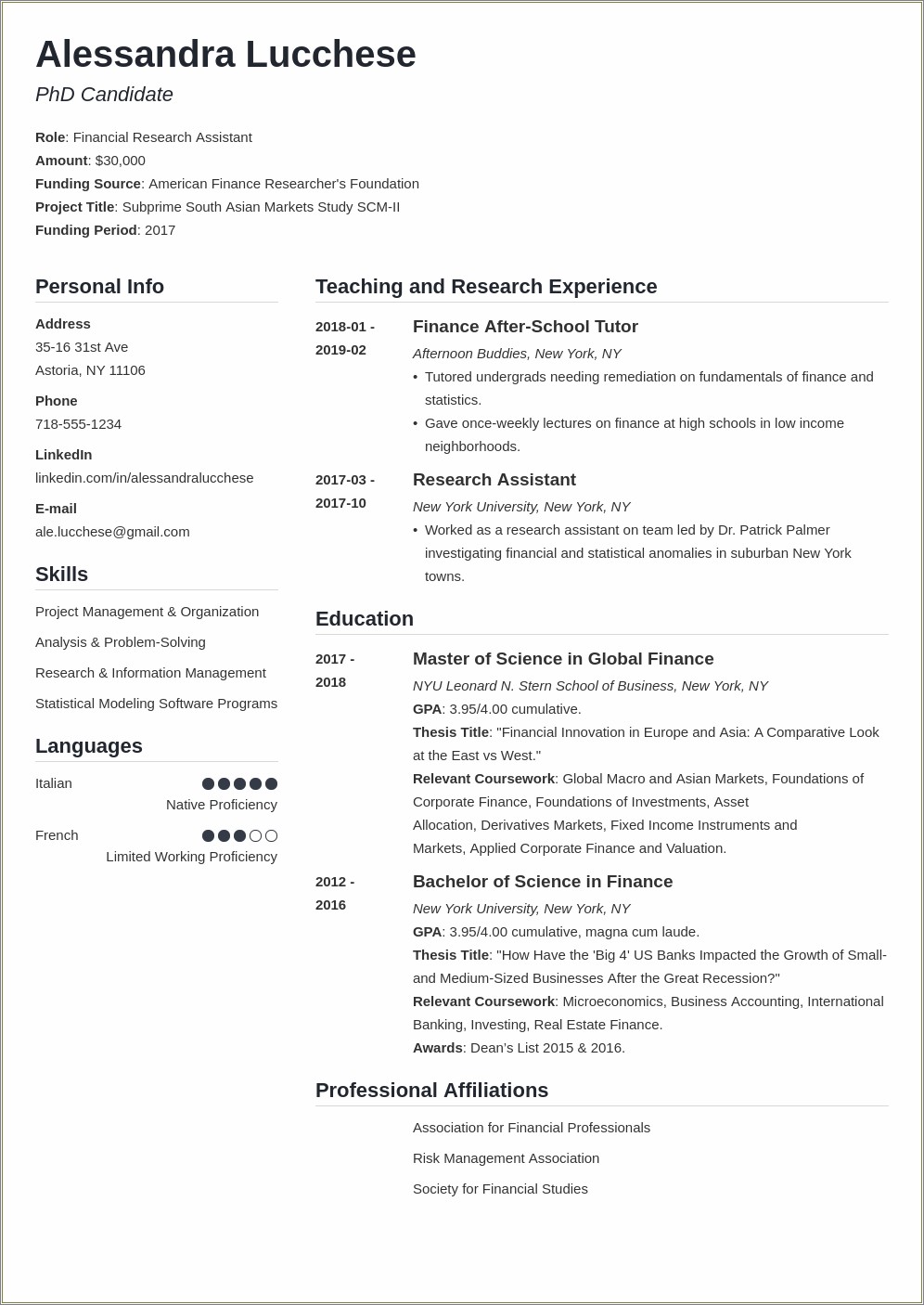 Resume Objective For Applying To Graduate School