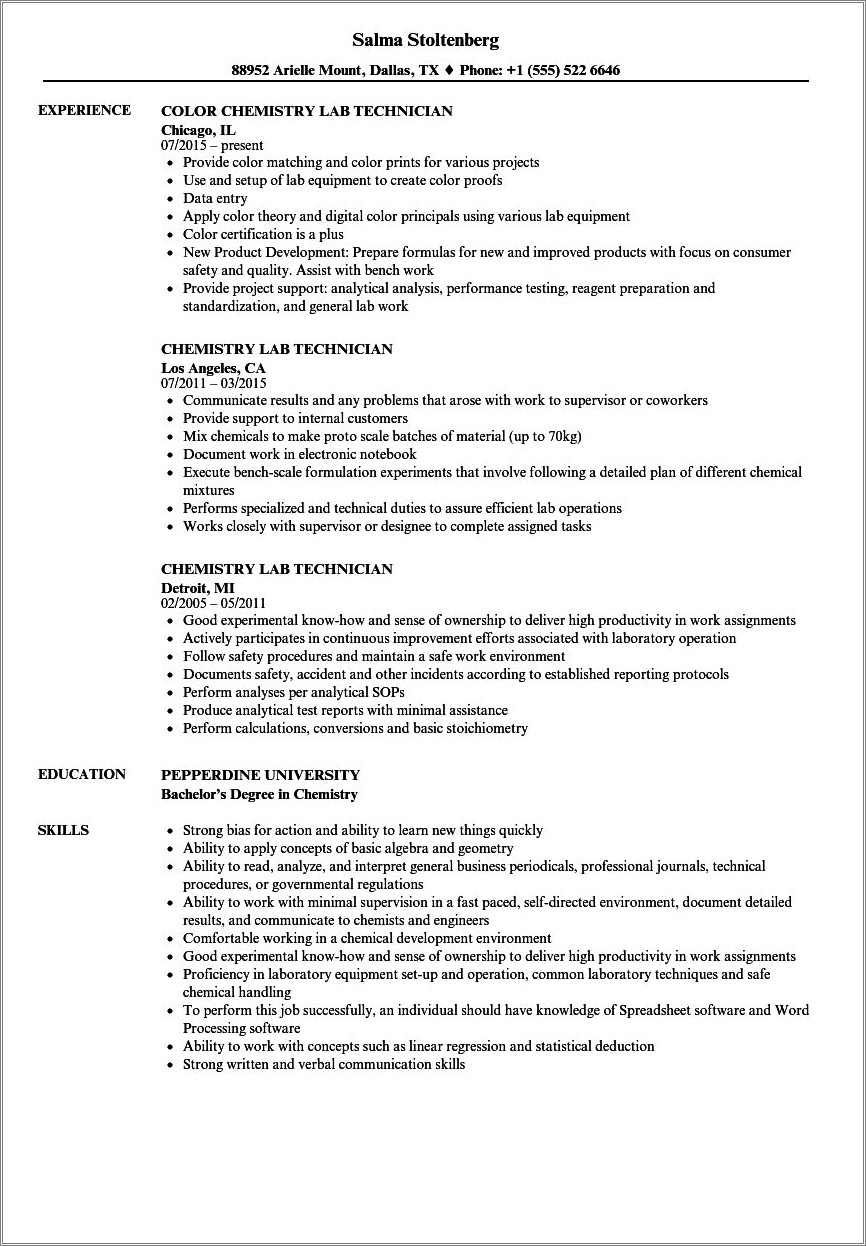 Resume Objective For Applying To Lab