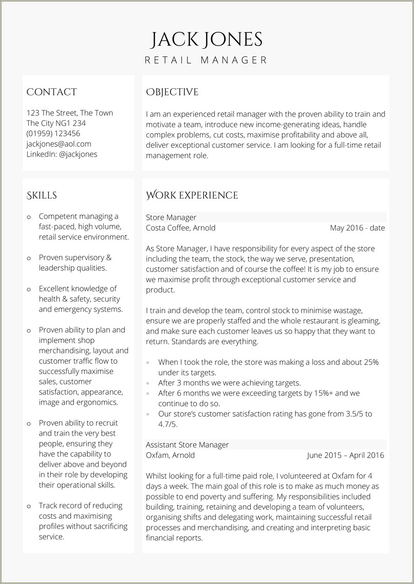 Resume Objective For Assistant Store Manager