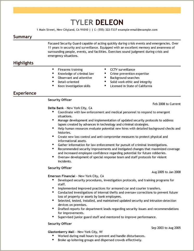 Resume Objective For Beginners Security Position