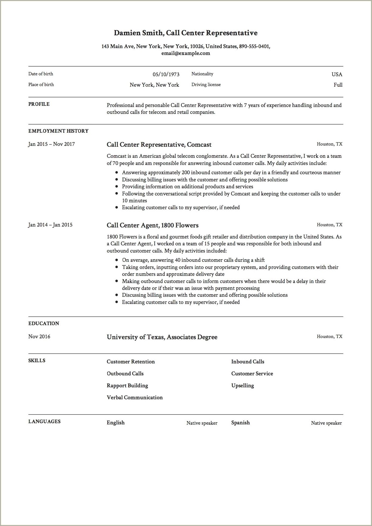 Resume Objective For Call Center Agent With Experience