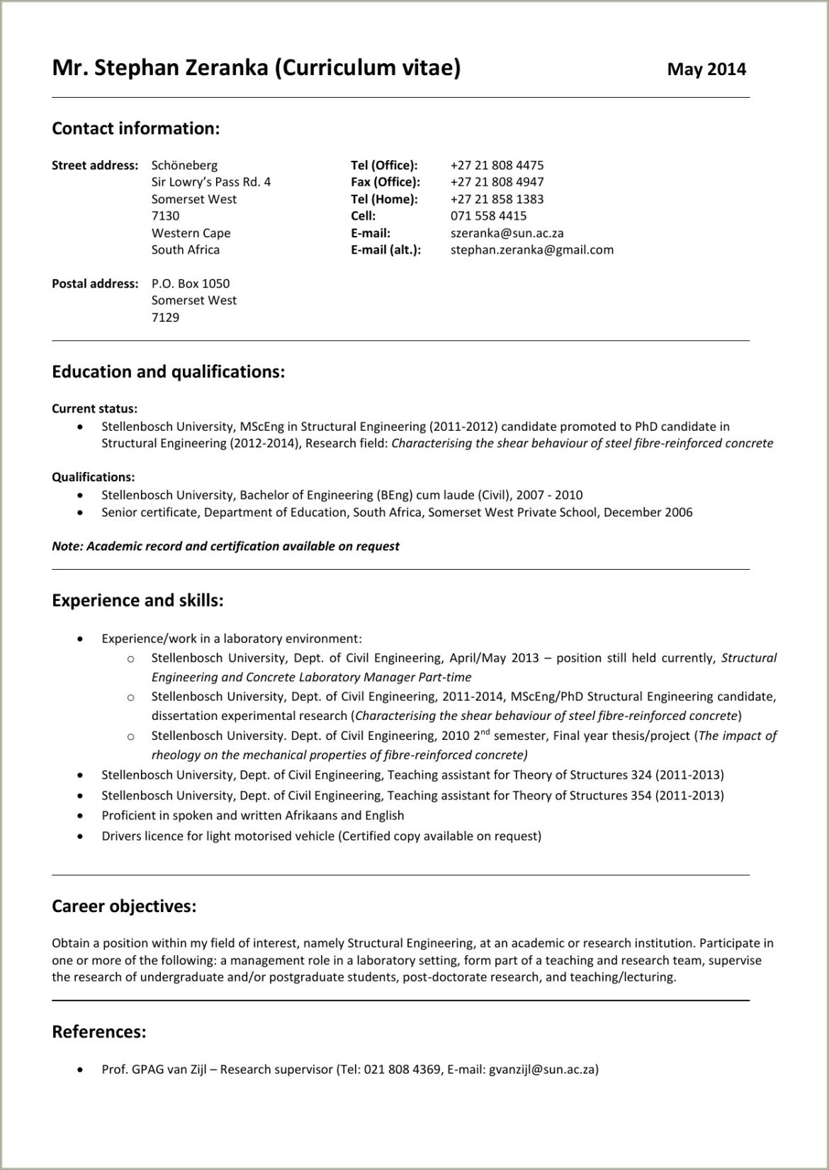 Resume Objective For Civil Engineering Graduate Students