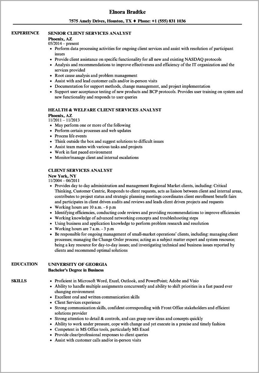 Resume Objective For Client Service Analyst