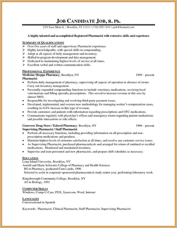 Resume Objective For College Of Pharmacy Applications