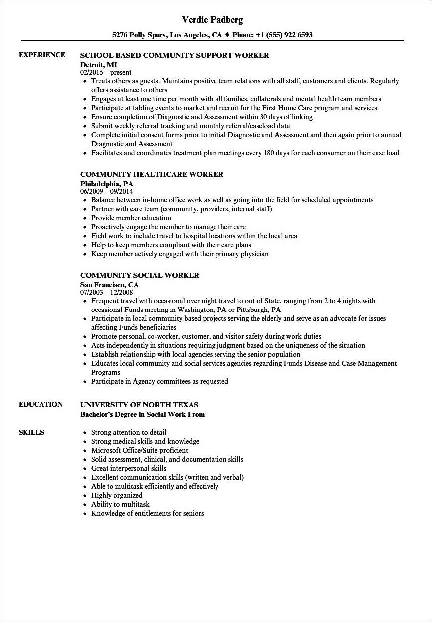 Resume Objective For Community Support Worker