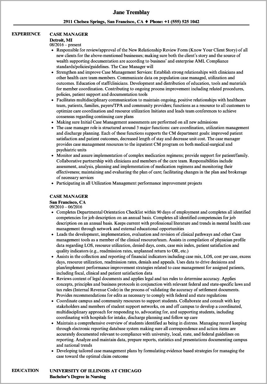 Resume Objective For Correctional Case Manager