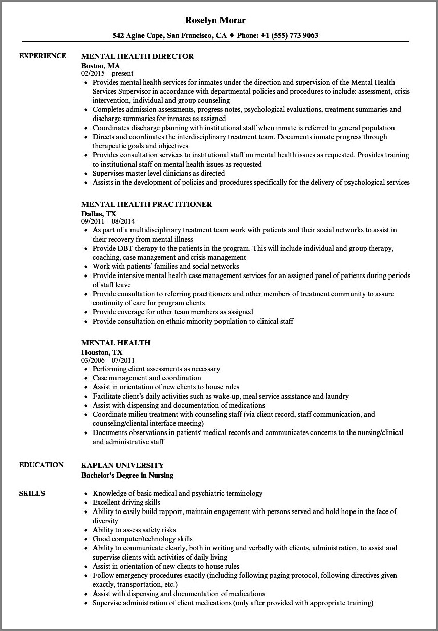Resume Objective For Counselor In Mental Health