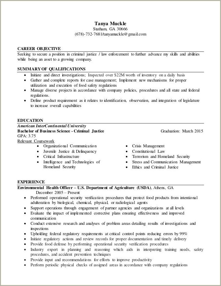 Resume Objective For Criminal Justice Field