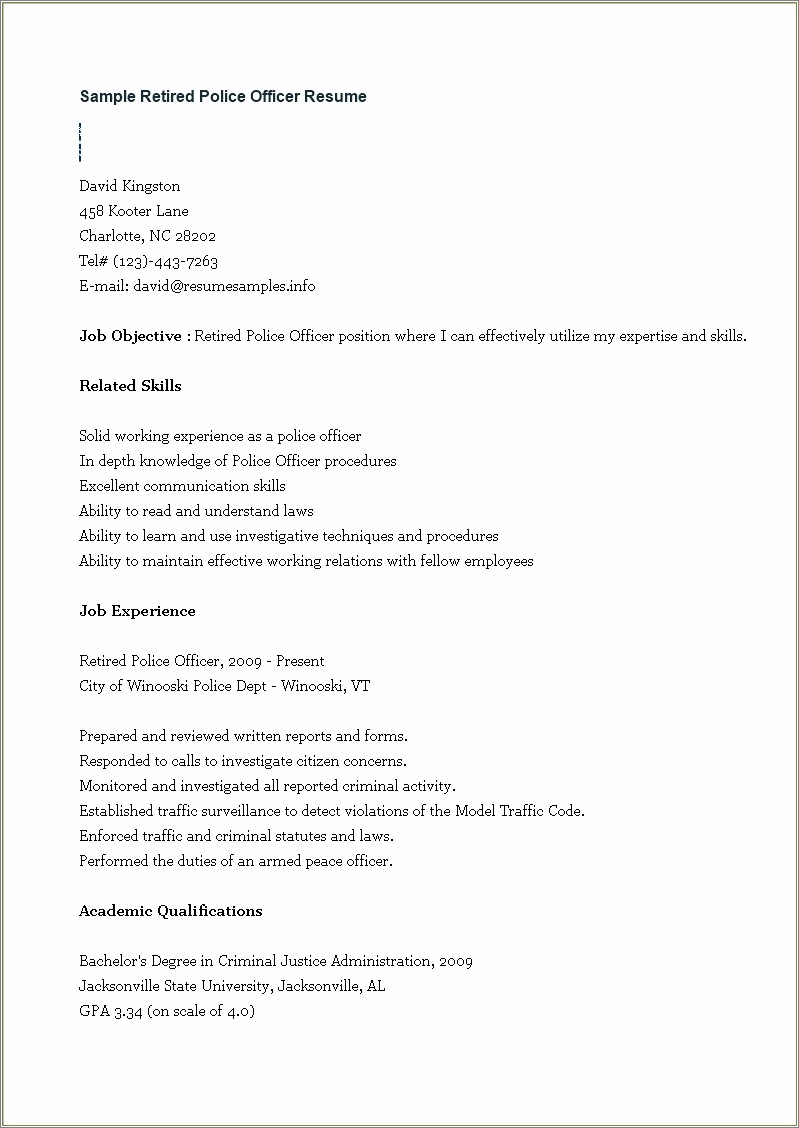 Resume Objective For Criminal Justice Job