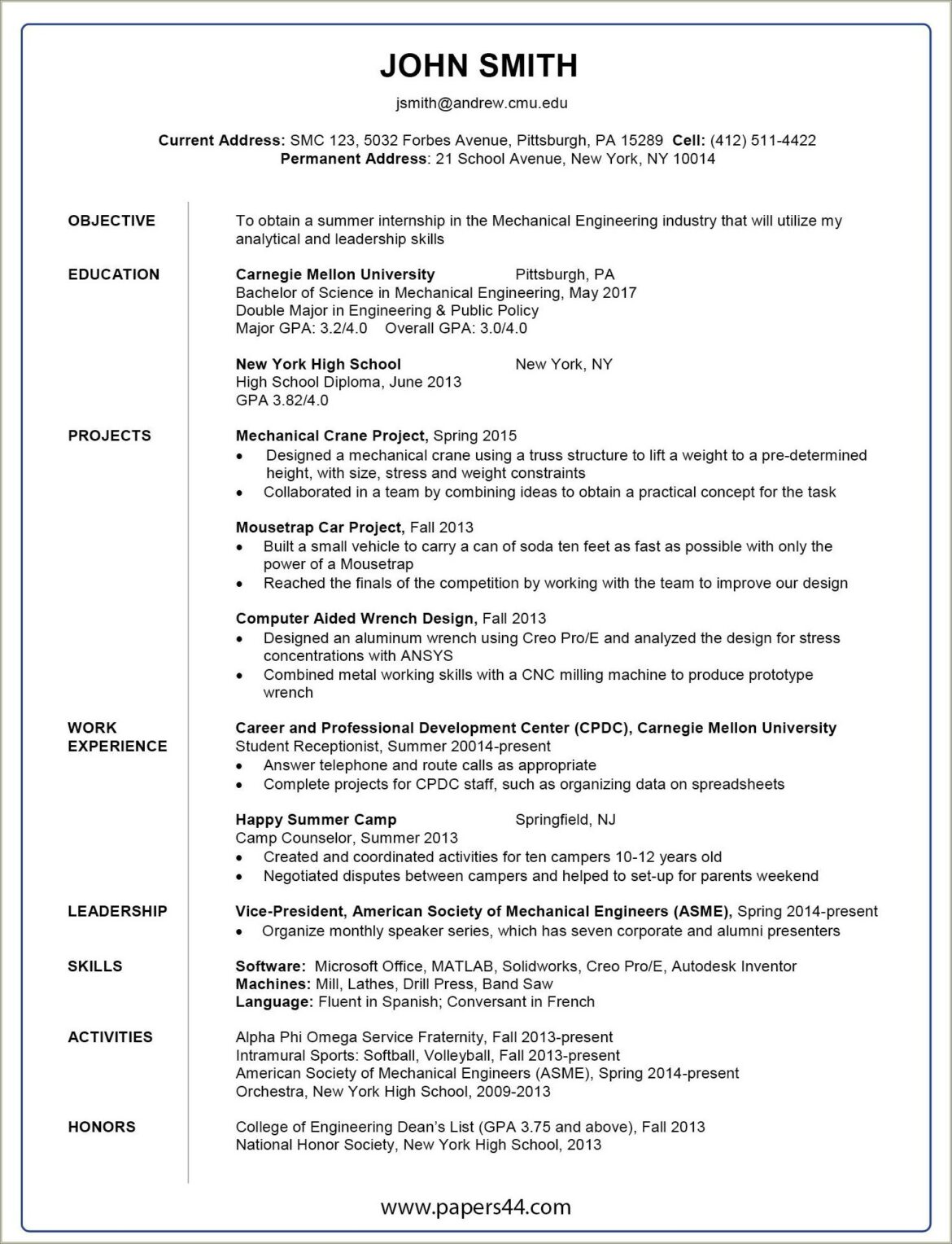 Resume Objective For Current College Student