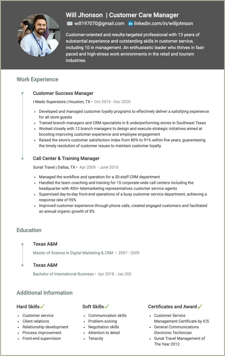 Resume Objective For Customer Relationship Manager Position