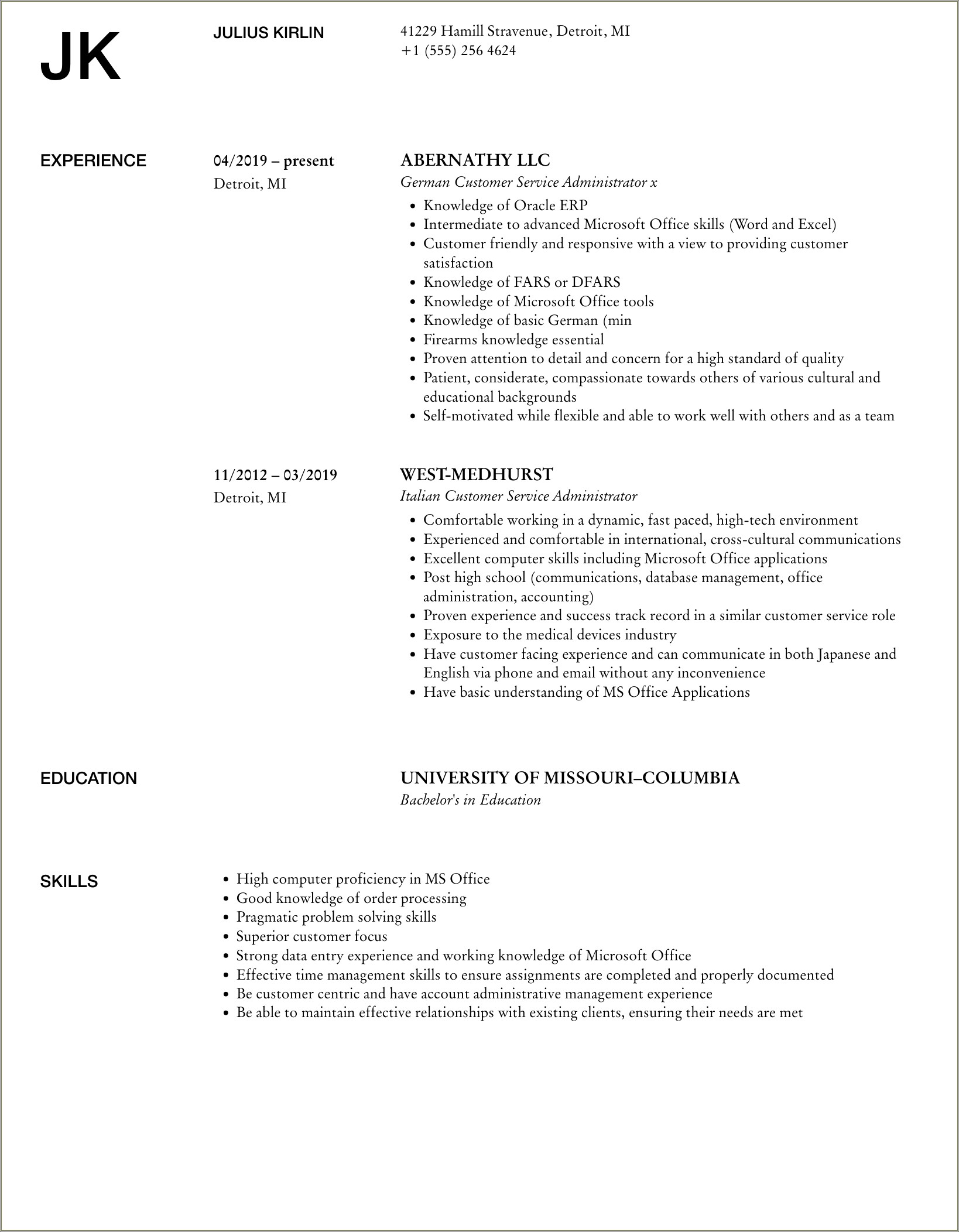 Resume Objective For Customer Service And Administration