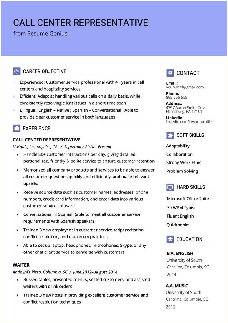 Resume Objective For Customer Service Sample