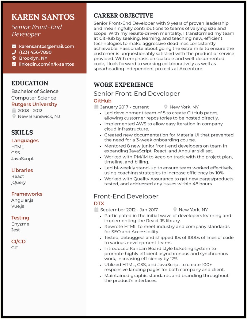 Resume Objective For Developer Fresher