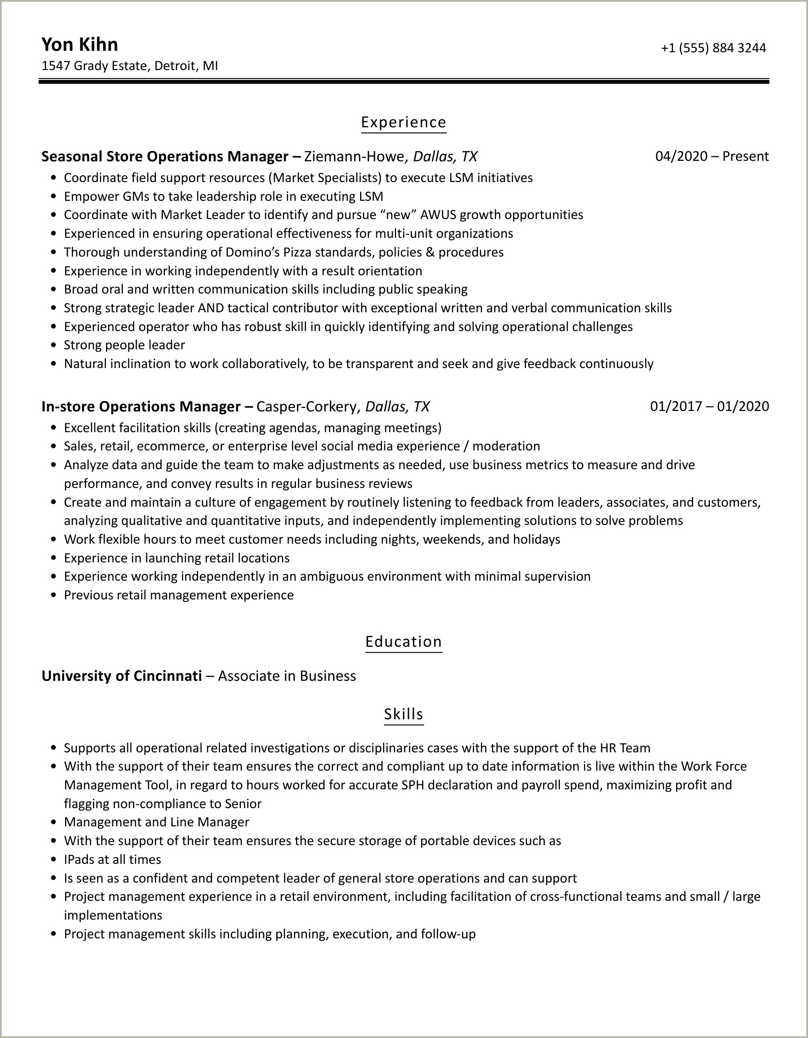 Resume Objective For Director Of Operations