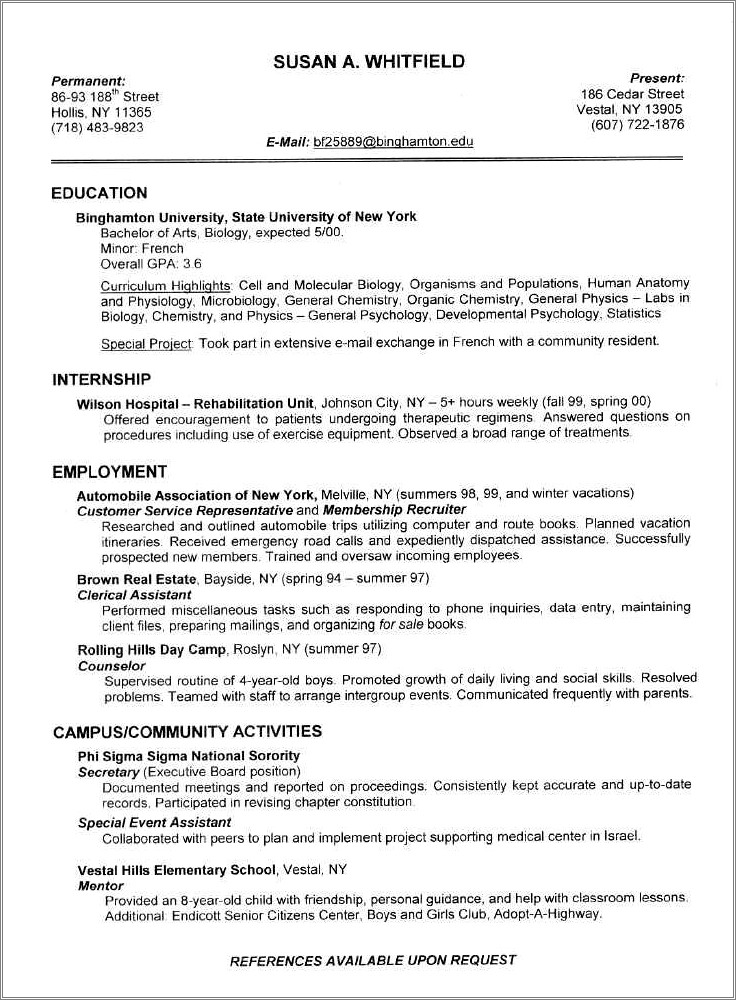 Resume Objective For Elementary School Secretary