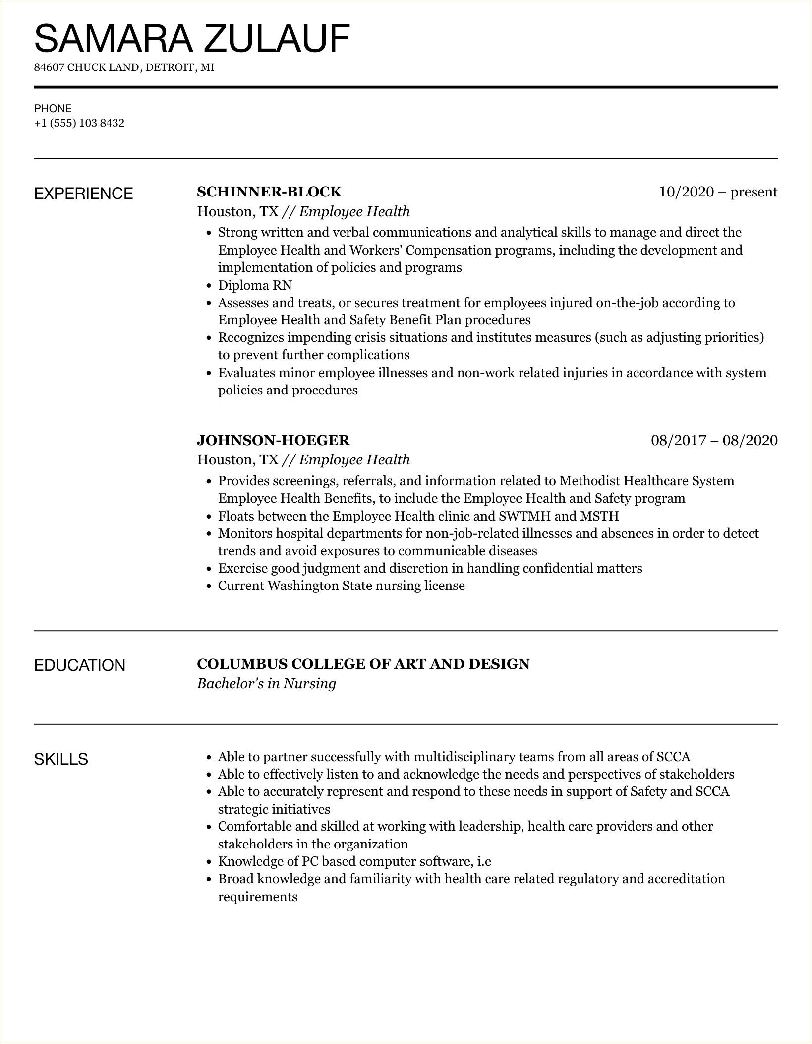 Resume Objective For Employee Health Nurse