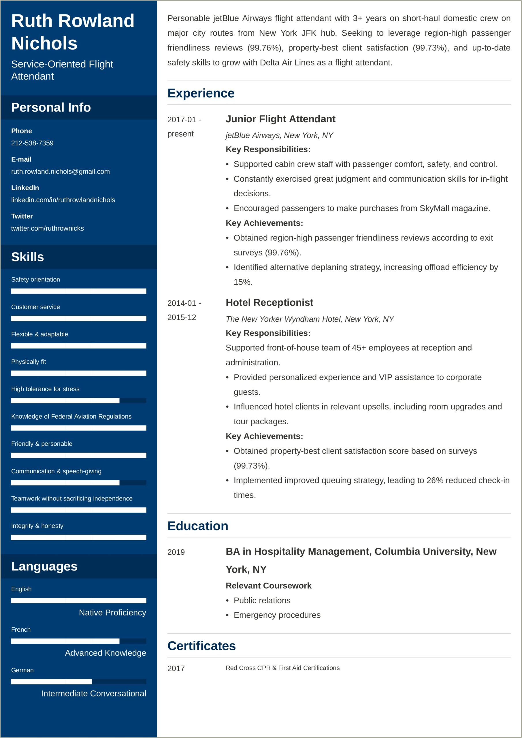 Resume Objective For Entry Level Flight Attendant