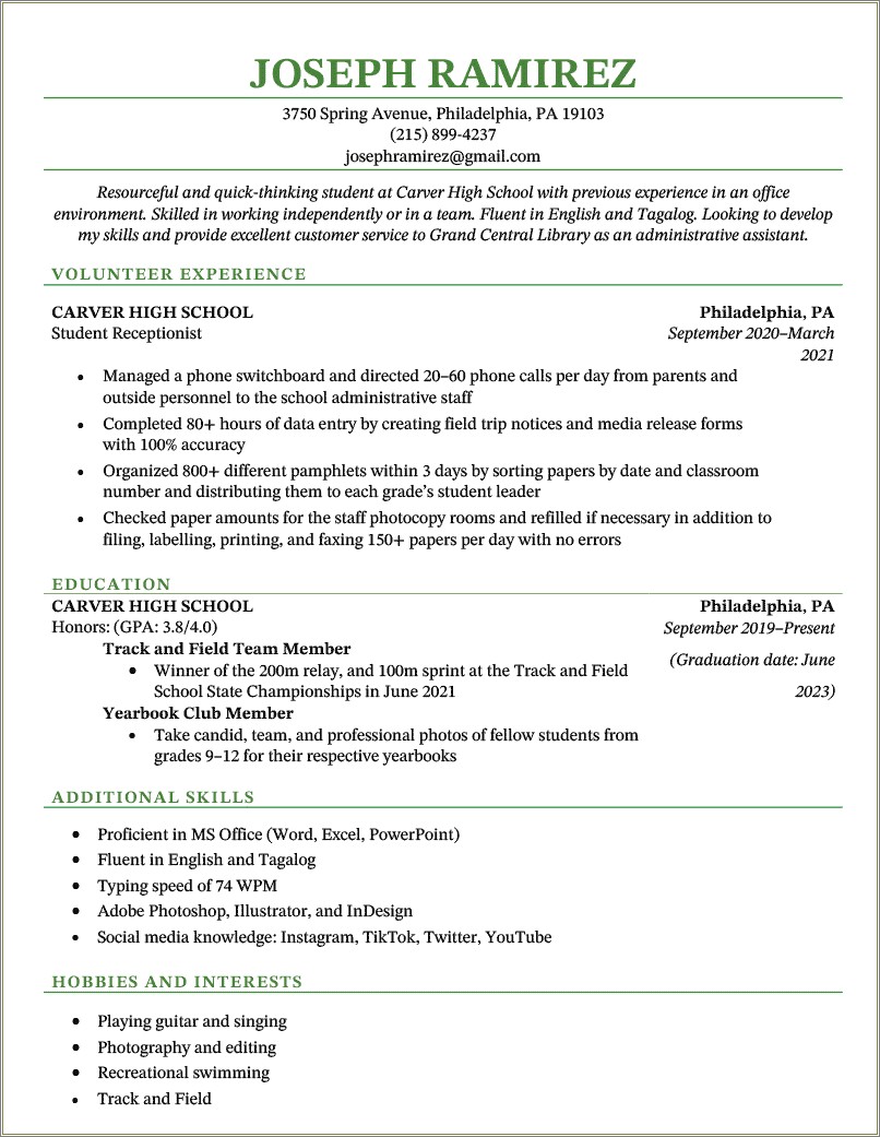 Resume Objective For Entry Level Jobs