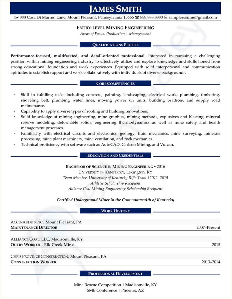 Resume Objective For Entry Level Mining