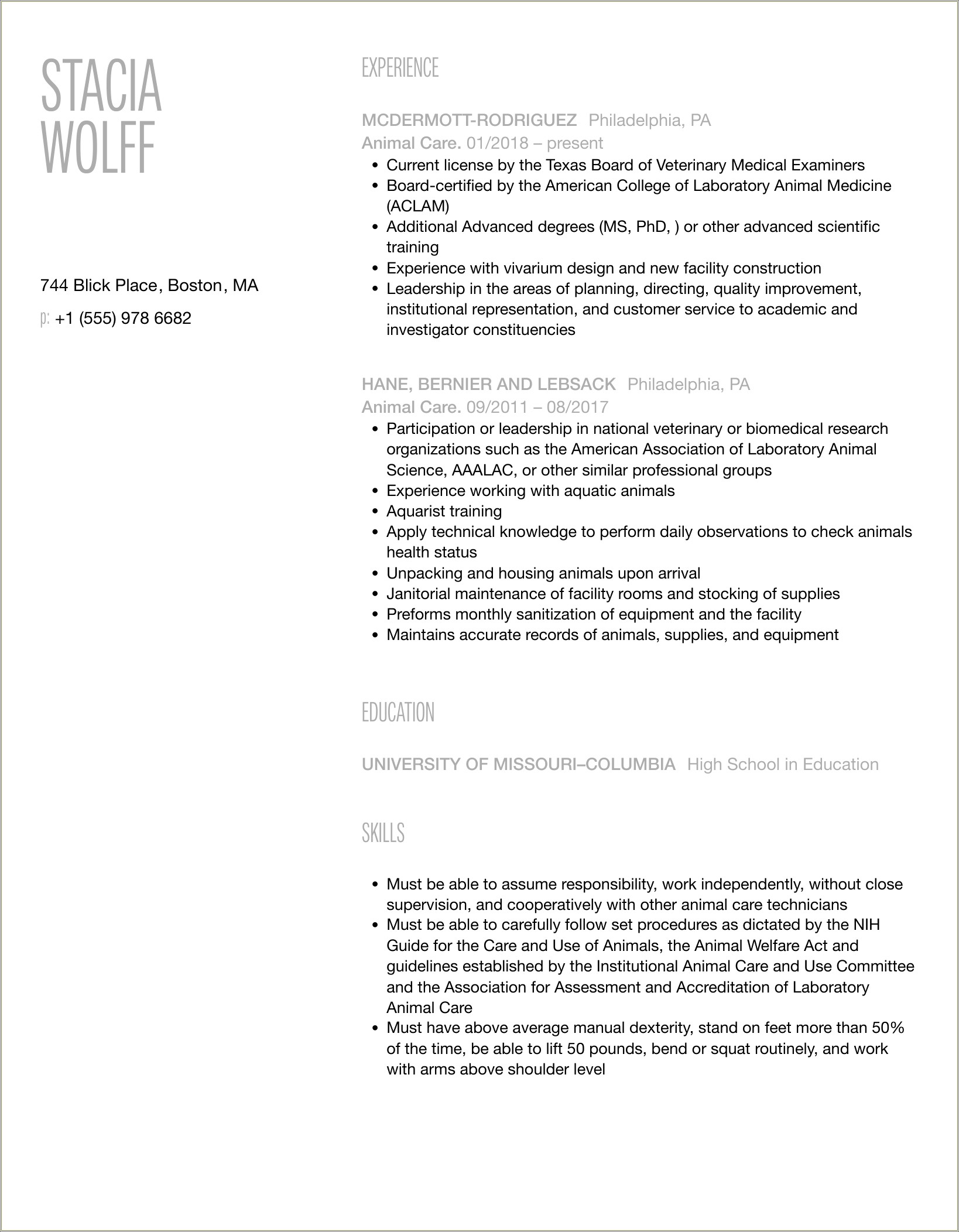 Resume Objective For Entry Level Pet Care