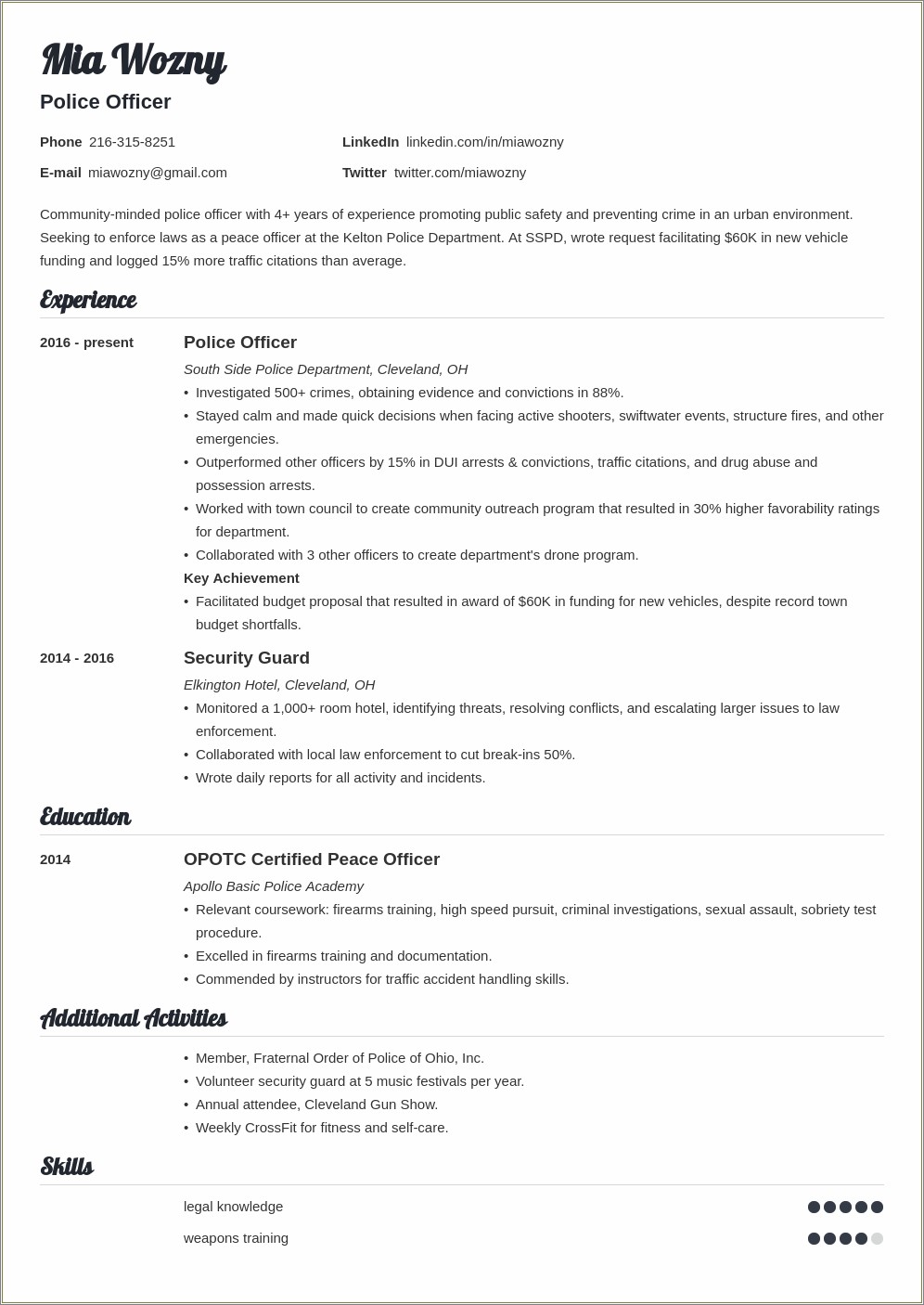 Resume Objective For Entry Level Police Officer