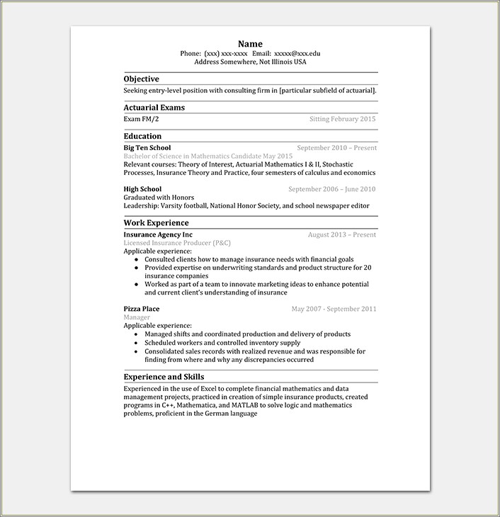 Resume Objective For Entry Level Positio