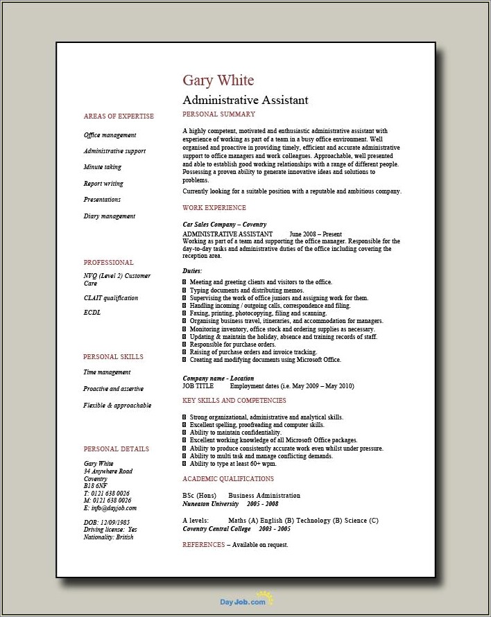 Resume Objective For Executive Assistant Position