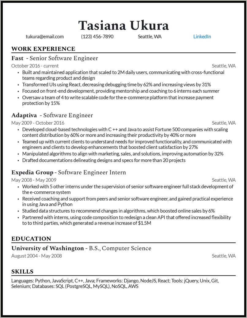 Resume Objective For Experienced Developer
