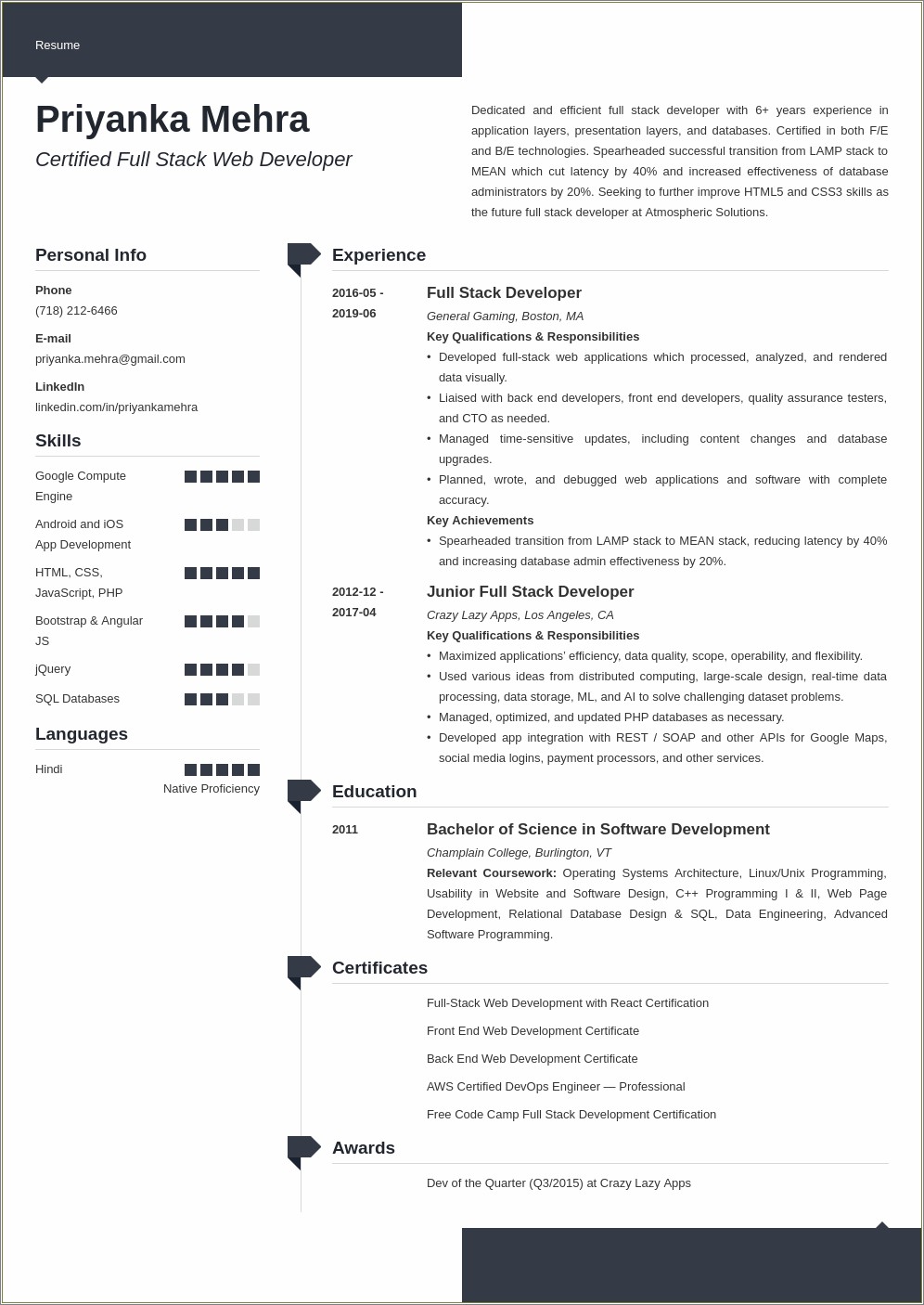 Resume Objective For Full Stack Developer