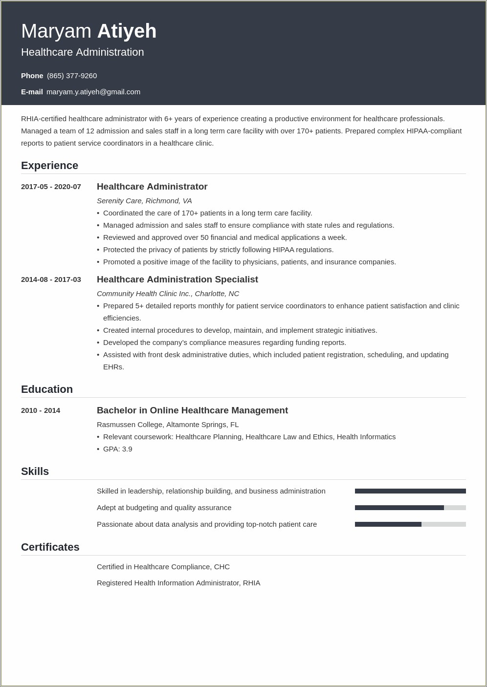 Resume Objective For Health Service Administration