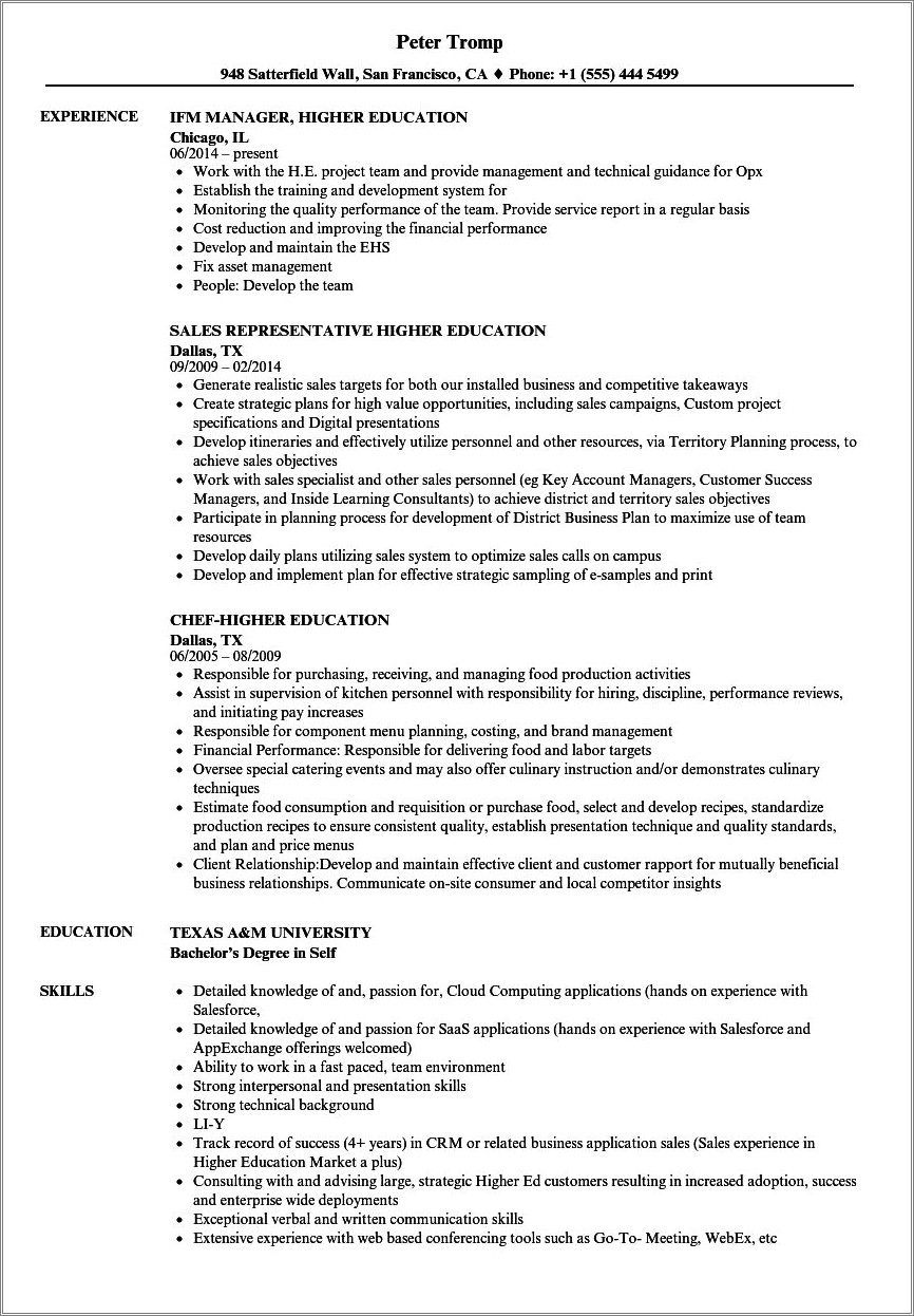 Resume Objective For Higher Education Administration