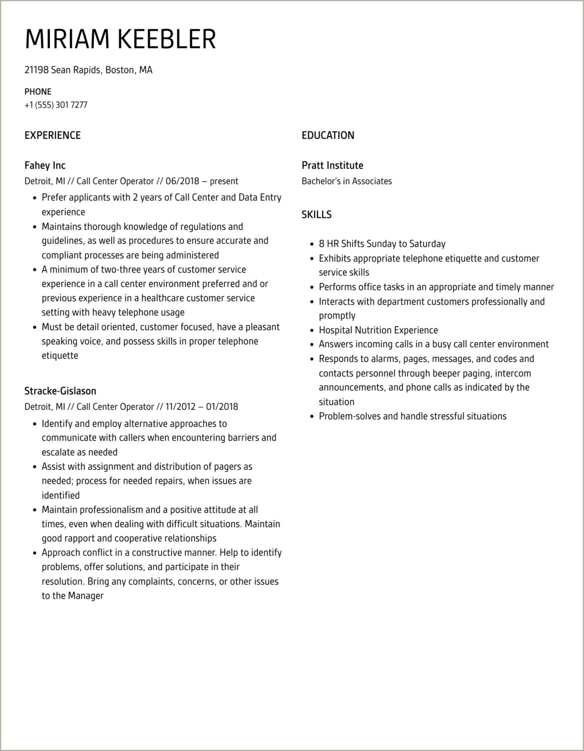 Resume Objective For Hospital Call Center