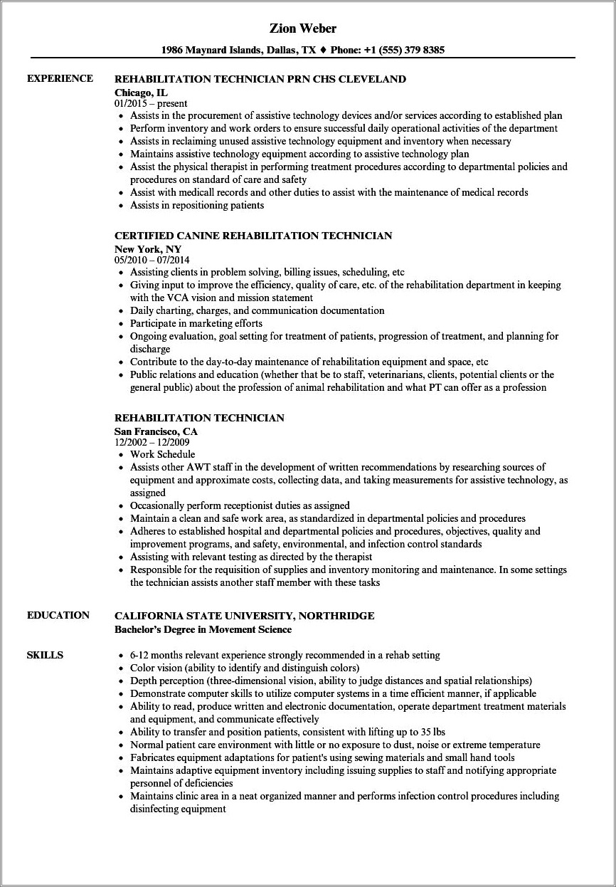 Resume Objective For House Rehabilitation Technician