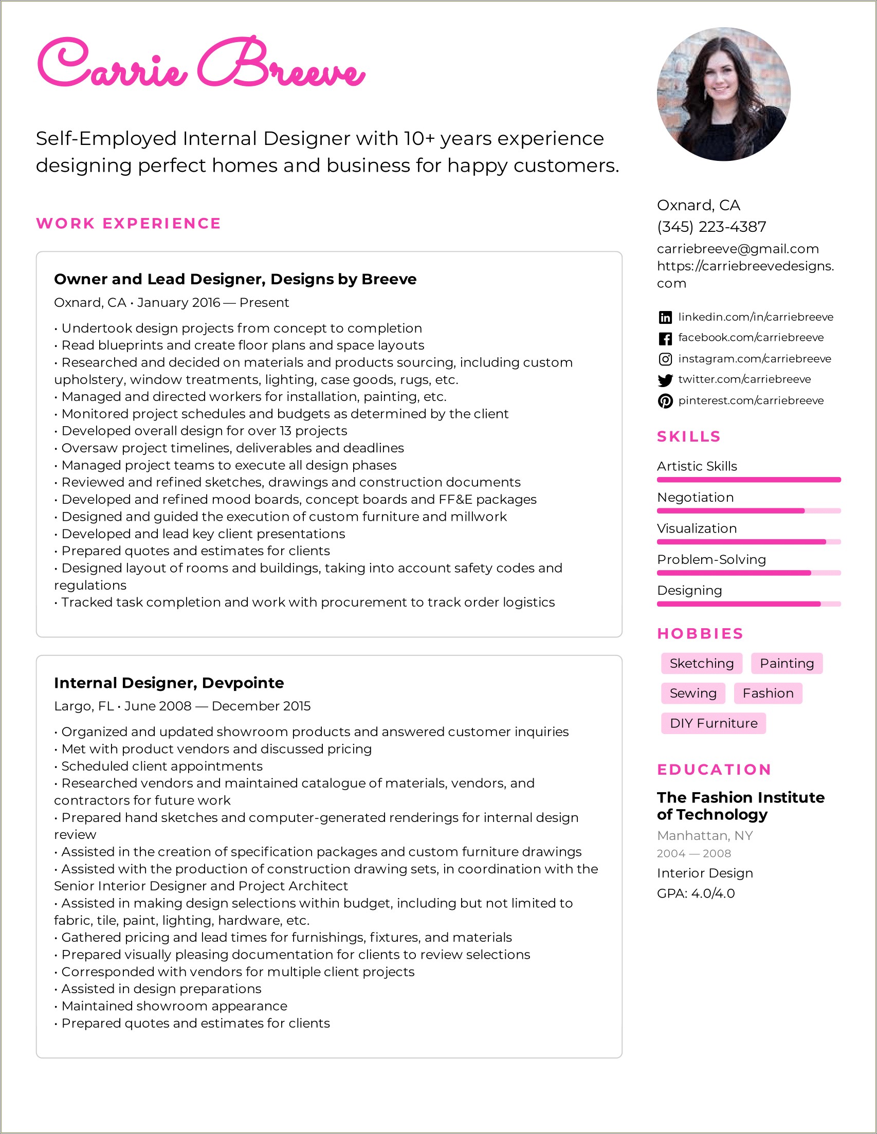 Resume Objective For Interior Design Jobs