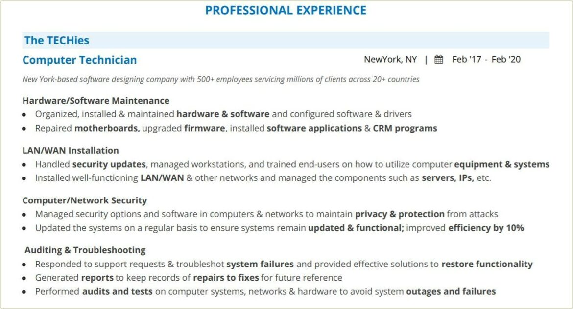 Resume Objective For It Tech Computer