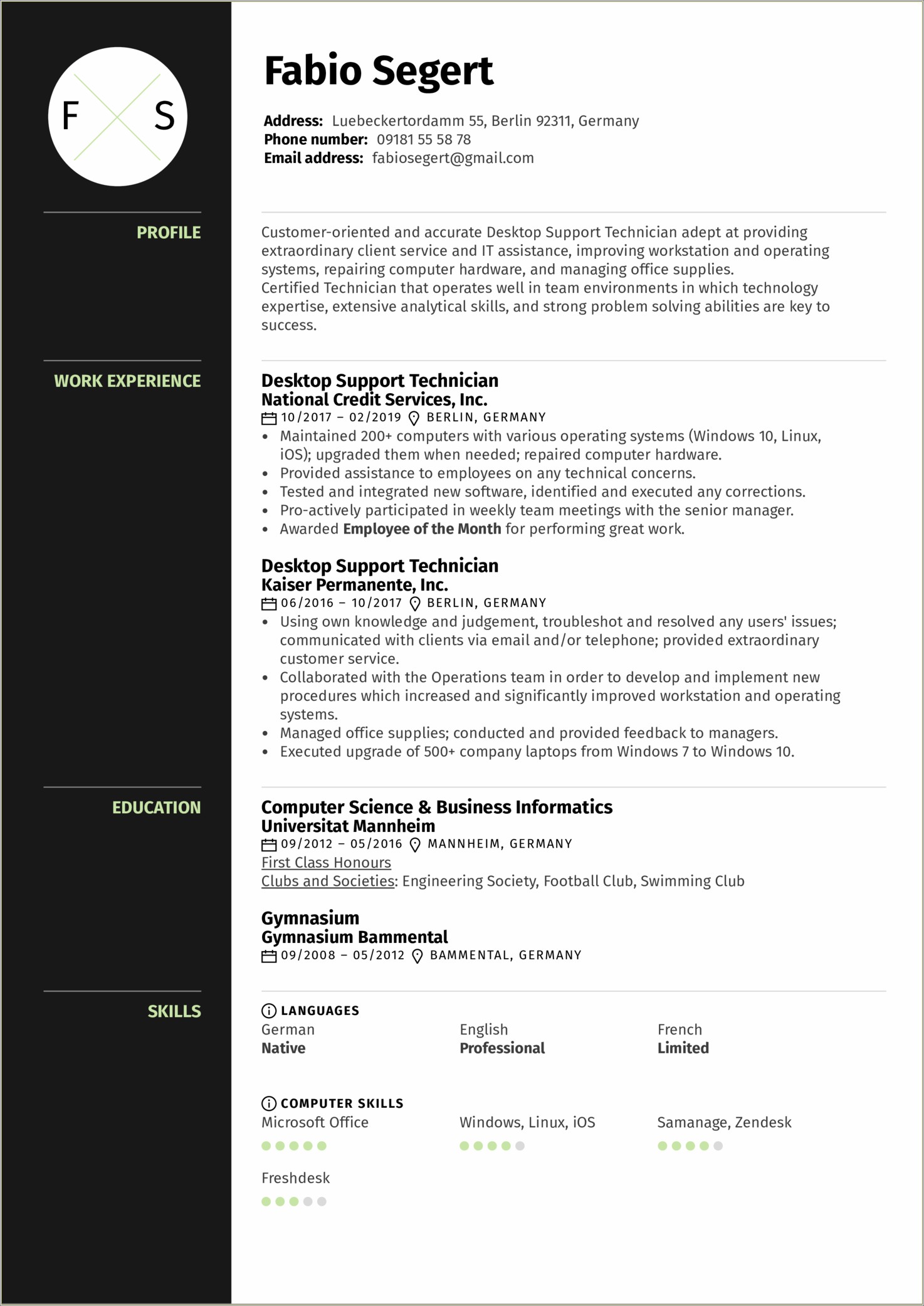 Resume Objective For It Techncian At A School