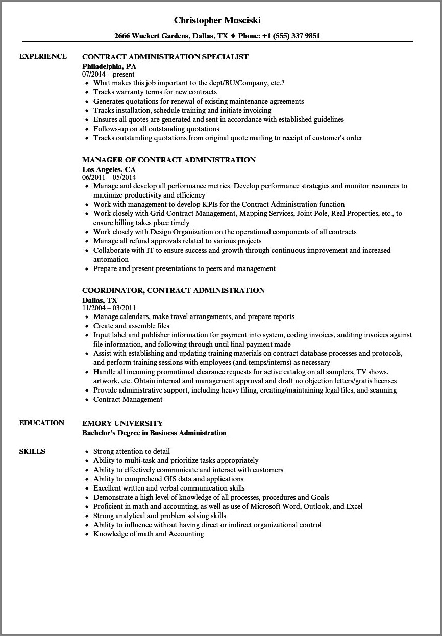 Resume Objective For Legal Contracts Administrator