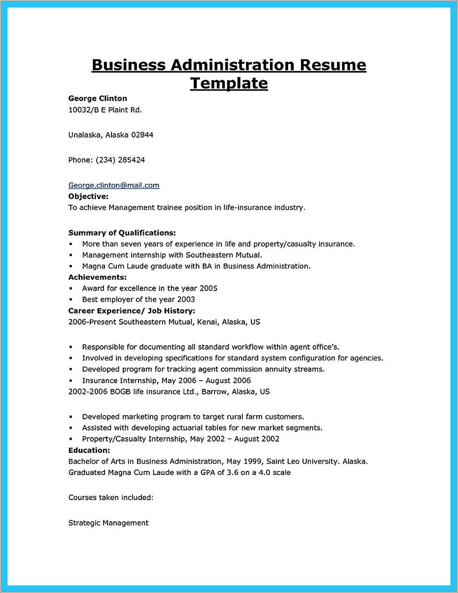 Resume Objective For Management Graduate With Bachelors