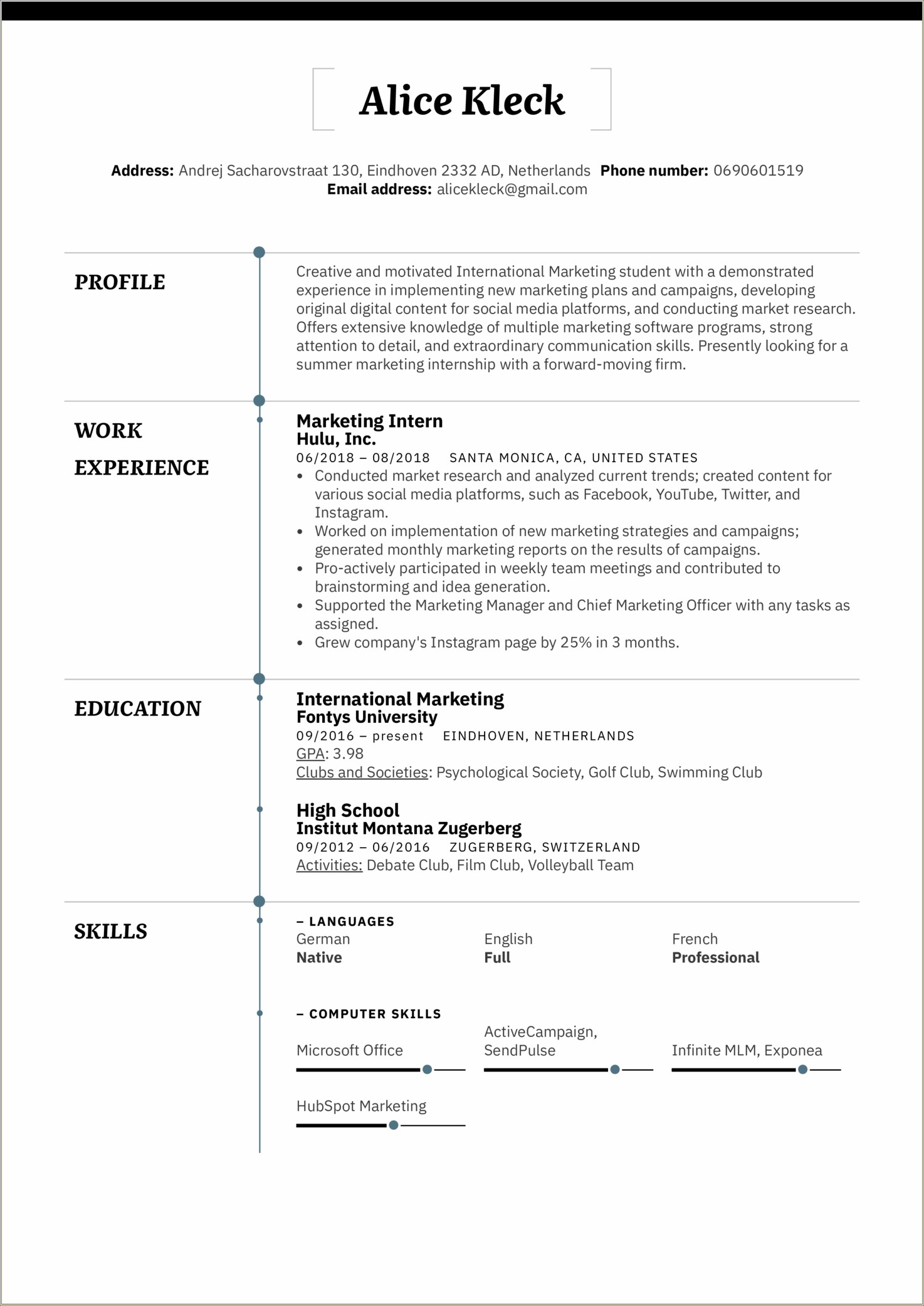 Resume Objective For Marketing Sales Intern