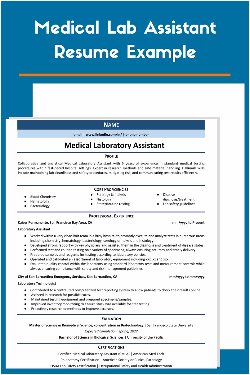 Resume Objective For Medical Laboratory Assistant