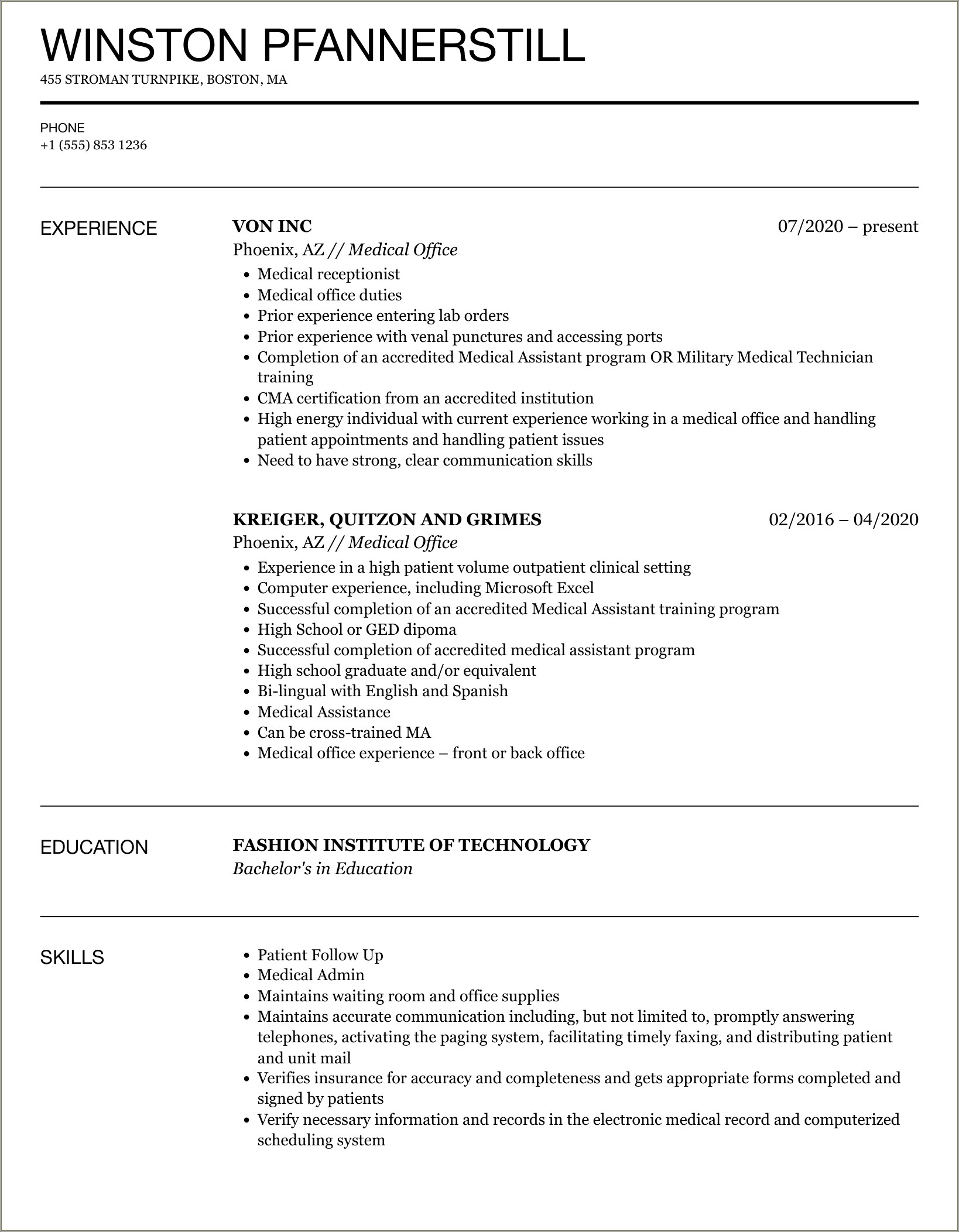 Resume Objective For Medical Office Clerk