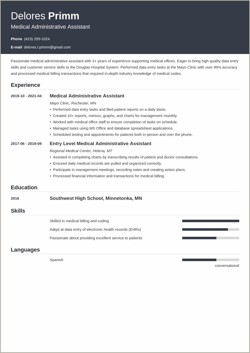 Resume Objective For Medical Office Receptionist