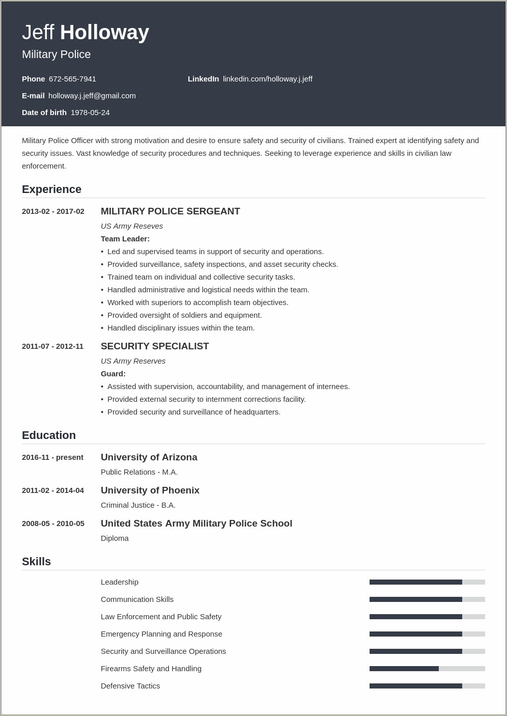 Resume Objective For Military To Civilian