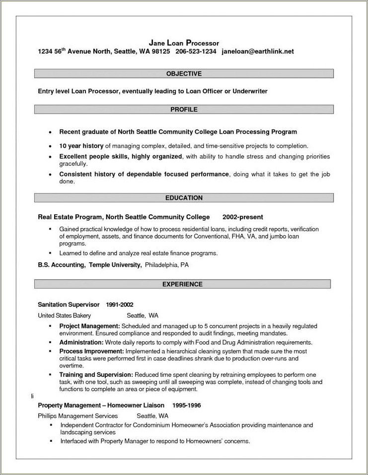 Resume Objective For Mortgage Loan Officer