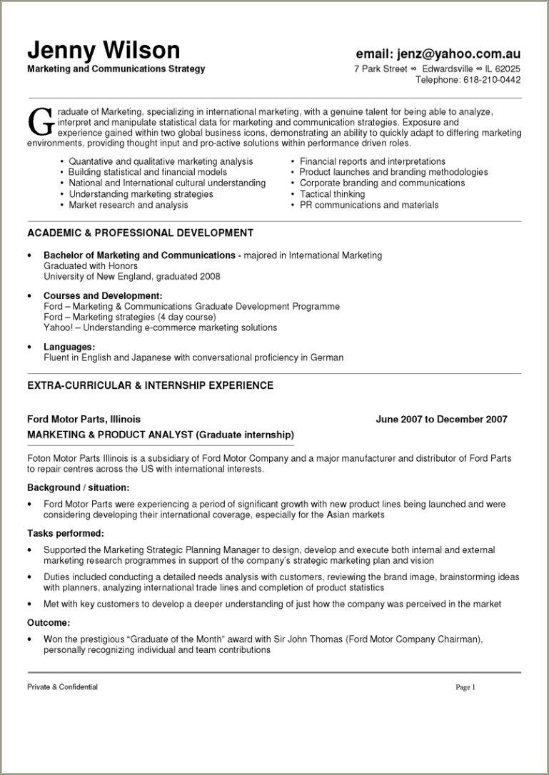 Resume Objective For New College Graduate